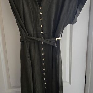 Zara Dark Green Button-Front Midi Dress